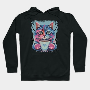 Colorful Cat And Coffee Cup Watercolor Design Hoodie